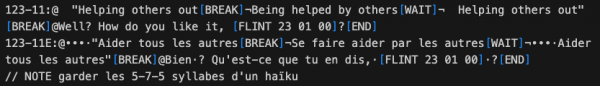 Autre exemple de commentaire à l’intérieur du script pour me rappeler qu’un haïku doit respecter un nombre précis de syllabes (5-7-5)
